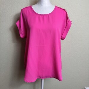 Speed Limit‎ MPH Women's Top Blouse NWT Short Sleeve Size M Gold Buttons Pink